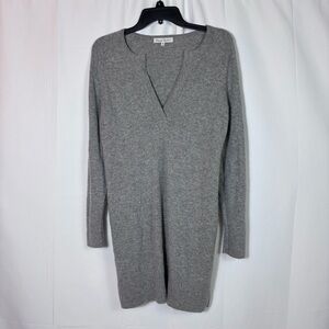 Blossom Cashmere 100% Cashmere Grey Split-Neck Sweater Dress M Preppy Minimalist
